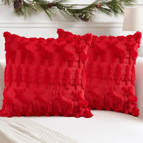 2 Stück Kissenbezug Weihnachten, Rot Weihnachtsdeko kissenbezug,...