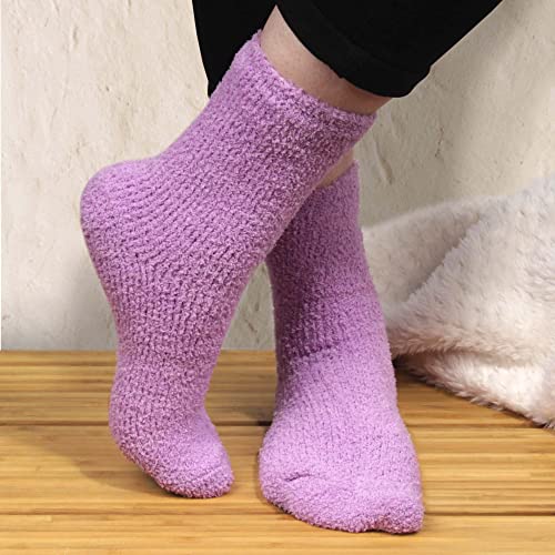 Image of BambooMN Women's Girl Fuzzy Warm Fluffy Tie-Dye Colorful Fun Crew Socks - 4 Pairs
