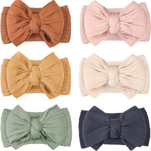 Image of CÉLLOT 6 Pcs Baby Bows Headbands Nylon Hairbands Baby Girl Bows Hair Accessories for Newborn Infant Toddler Essentials (Brown Series)