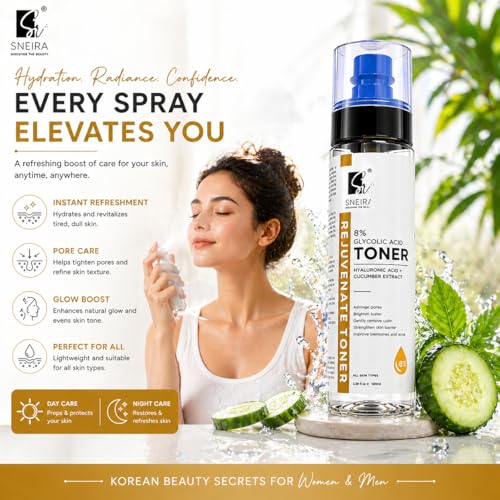 Image of 8% Glycolic Acid Toner 400 ml, Hydrating Face Mist Toner Enriched with Hyaluronic Acid & Cucumber Extract For Exfoliating Glowing Skin, Pores Tightening, Korean Beauty Secrets For Women & Men