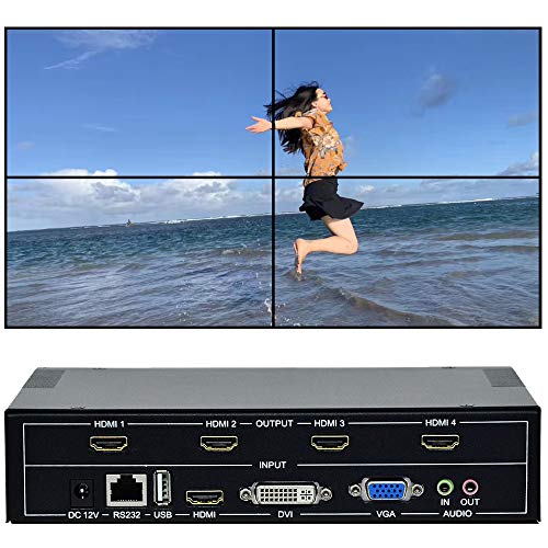 ESZYM Video Wall Controller 2x2 TV Wall Controller | 1080p, HDMI 1.4, HDCP1.4 Compliant | HDMI DVI USB VGA Inputs; HDMI Outputs | Display Modes 2x2, 1x2, 1x3, 1x4, 2x1, 3x1, 4x1,Cascading max 4x5