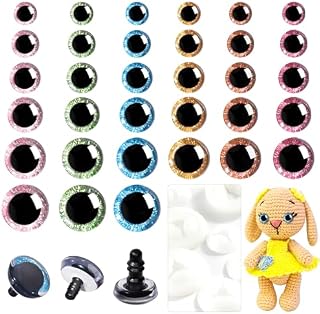 MUCUNNIA 180 Pcs 3D Glitter Safety Eyes for Crochet Toys with Washer 12-30mm Crochet Safety Eyes for Toys Craft Eyes for Amigurumi Teddy Bear Eyes for Doll Stuffed Animals (6 Colors)