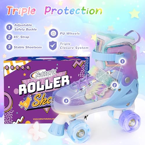 Patins à roulettes filles et garçons rollers quad réglables Nattork
