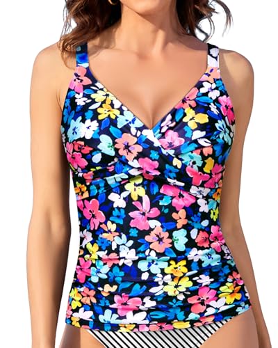 Image of Women Underwire Tankini Top Only - Twist Front V Neck Bathing Suit Swim Top Tummy Control Cross Swimsuit 2026