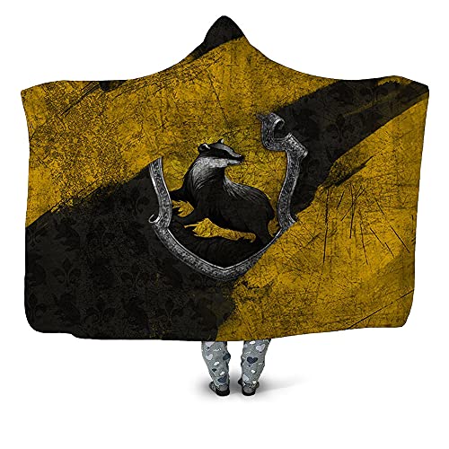 TZH Couverture À Capuche De Voyage Cape Magique en Molleton Sherpa 3D Motif Poufsouffle Couverture De Canapé Portable pour Enfants Adultes pour Cadeau De Noël,H1,Children Cover