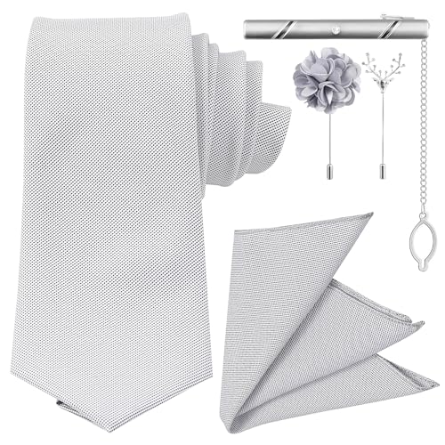 minkissy 5piezas Traje de Corbata con Pañuelos de Bolsillo para Hombre Juego de Corbata Prendedor de Solapa para Trajes Trabajo Bodas y Ocasiones Formales