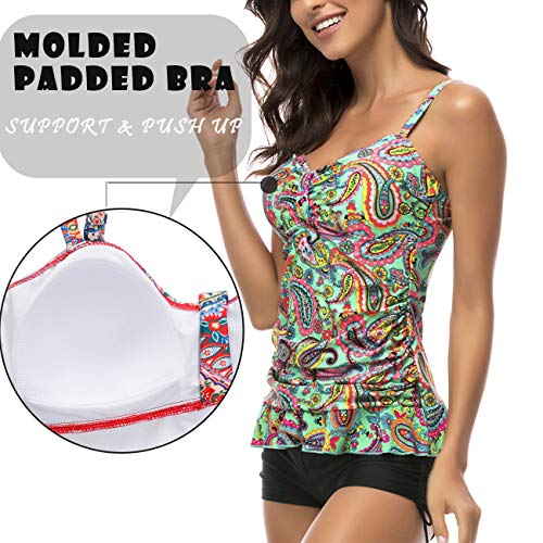 Image of Women's 50's Retro Ruched Tankini Swimsuit Top with Ruffle Hem Tummy Control