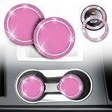 EcoNour Car Cup Coasters (2 Pack) with Pink Push Start Button Bling Ring (1 Pack) | Pink Car Interior Accessories for Women | Classy and Elegant Pink Crystal Car Decor for Cars,Trucks & RVs