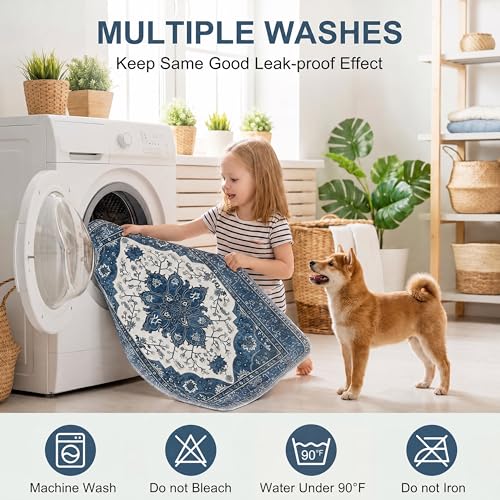 Image of 4PACK Washable Pee Pads for Dogs,Great Urine Absorbent Reusable Puppy Training Pads,Waterproof,Leak-Proof & Non-Slip Potty Pads for Whelping,Crate,Playpen,Bed.(Dark Navy Floral,24 inchx36 inch)
