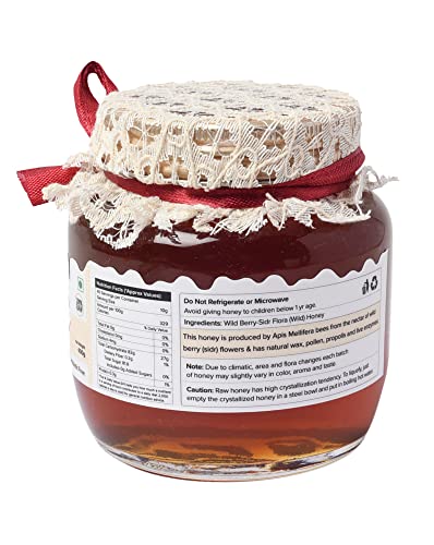 Image of Farm Naturelle-Wild Berry Honey|400gm and a Wooden Spoon|100% Pure Lab Tested Honey In Glass Bottle.