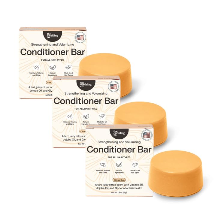 The Earthling Co. Conditioner Bars - Promote Hair Growth, Strengthen & Moisturize - Paraben Free formula with Natural Ingredients for Dry Hair (Citrus Sun, 1.8 oz) (3 Pack)