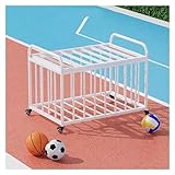 YhOuuA Portable Volleyball Ball Cart with Wheels, Heavy Duty Basketballs Football Storage Bin Garage Sports Equipment Organizer, Large Capacity Ball Locker (White with Lid)