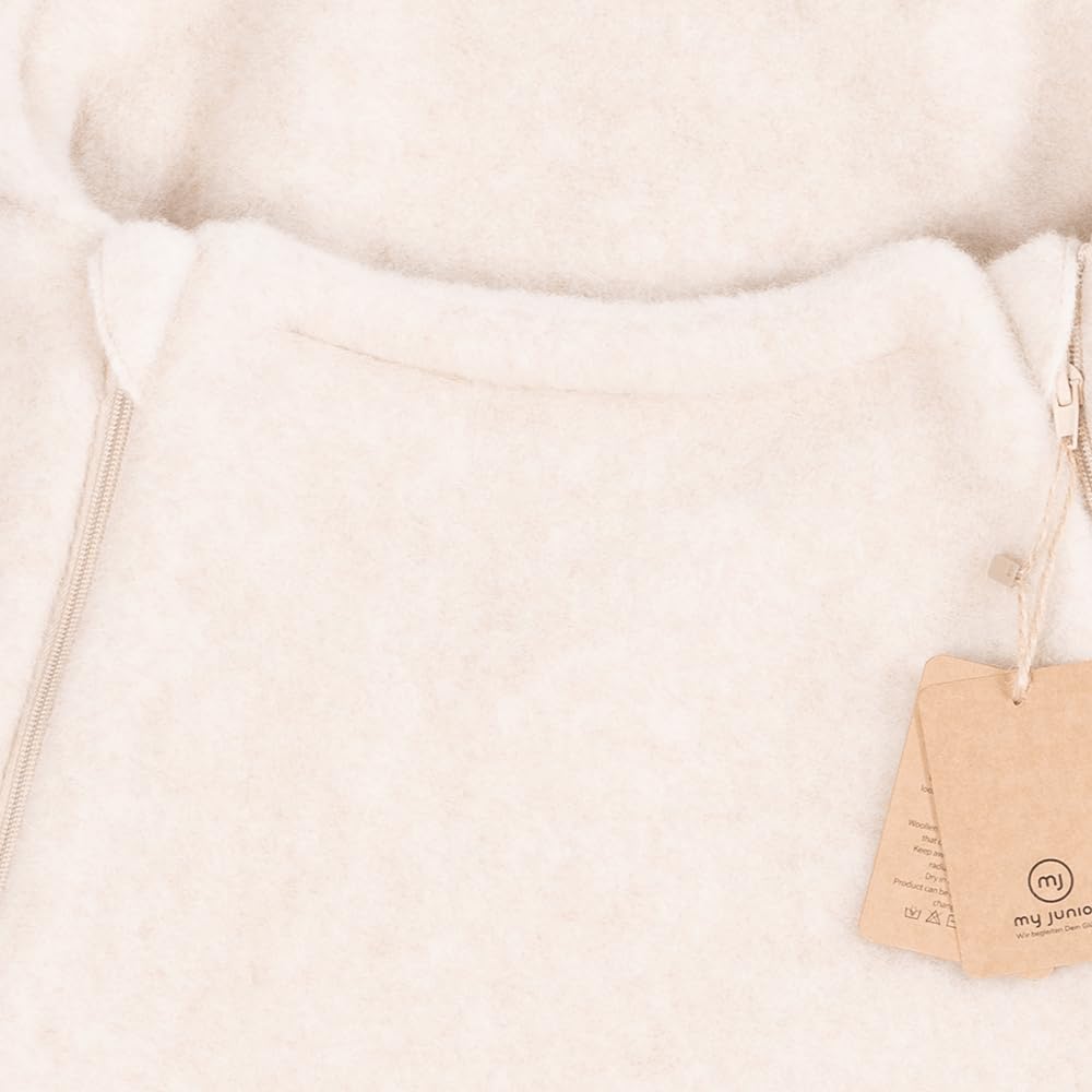 my junior® ThermoWool 2in1 Fußsack Cozy Edition für Babyschalen und Kinderwagen, 100% Schurwolle, mit Reißverschluss (Beige)