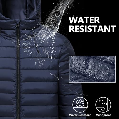 Image of Men's Lightweight Puffer Hooded Jacket Water Resistant Full Zip Insulated Warm Winter Coats