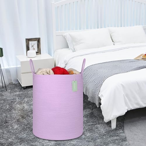Image of Large Cotton Rope Laundry Hamper for Clothes 65L, Purple