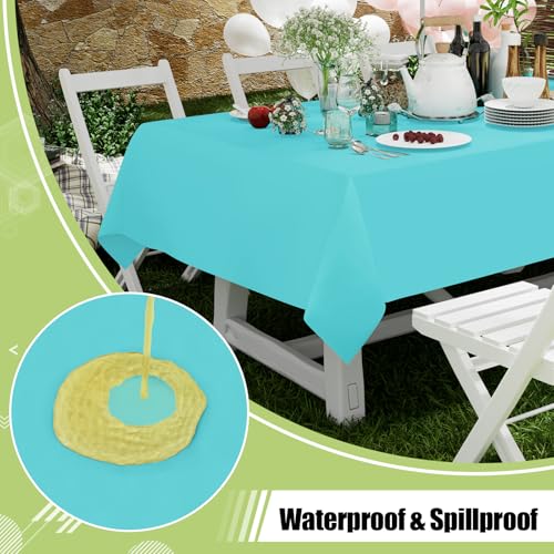 Image of Smiry Disposable Table Cloth 3 Pack, 84 Inch Round Waterproof Plastic Tablecloth, Decorative Round Table Covers for Party, Birthday, Picnic, Teal