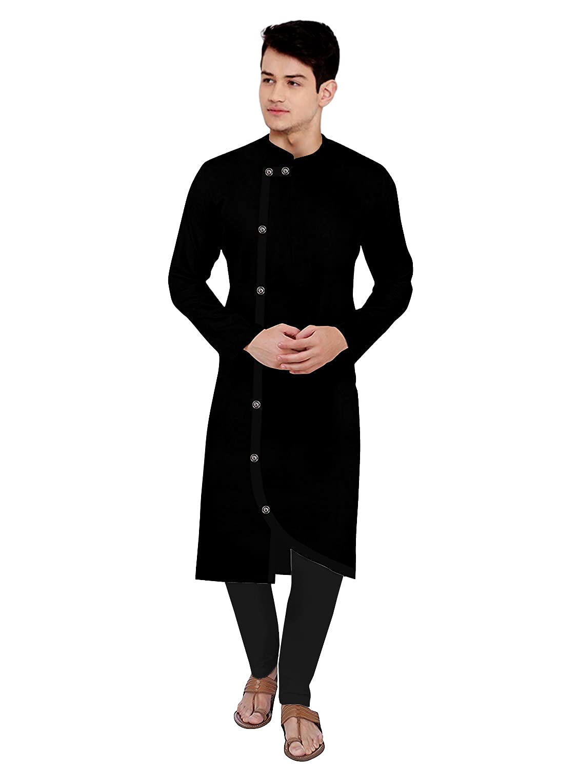 100% Cotton Cross Button Kurta with Black Pyjama Set Combo-Black_3XL-image-3