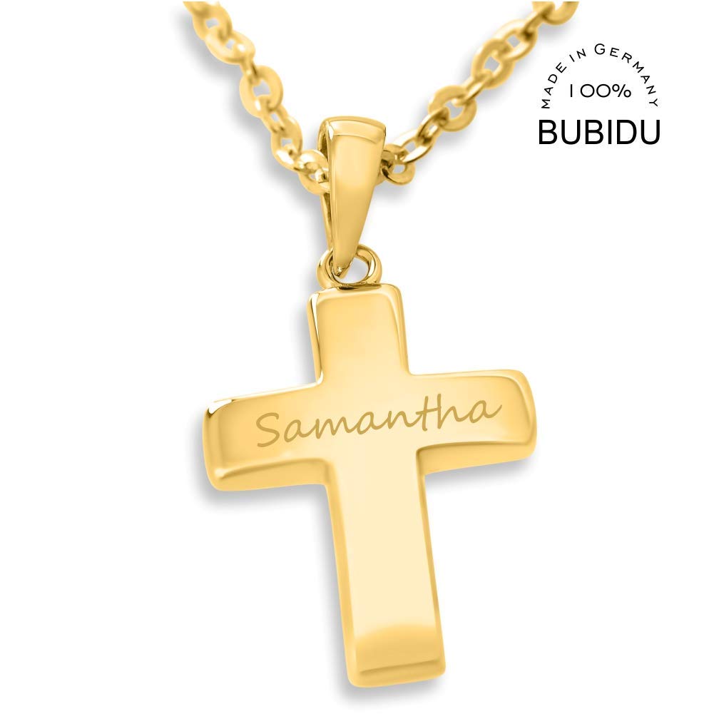 Goldkreuz Kette Kreuz schlicht Kreuzkette Kinderkette zur Taufe 925 Silber vergoldet Geschenk Baby Patenkind Geburt Taufkreuz Gold Taufkette Kettenanhänger mit Kette Schmuck