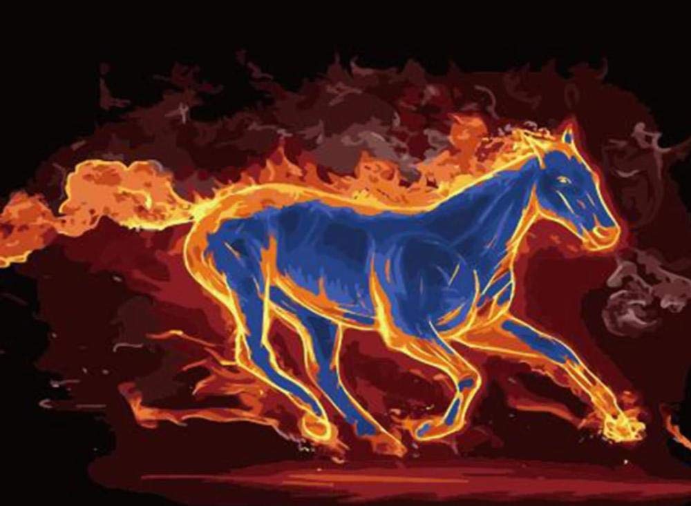 Peinture par numéro Flame Horse sur toile 40x50cm avec cadre en bois pour adultes