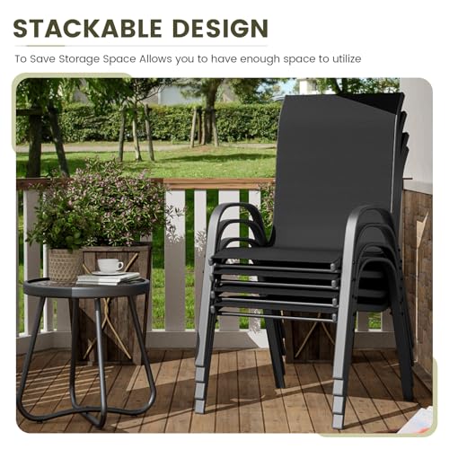 Image of UDPATIO Patio Chairs Set of 4, Stackable Outdoor Dining Chairs with High Back, Breathable Textilene Fabric Outdoor Chair All Weather, for Garden, Backyard (Black)