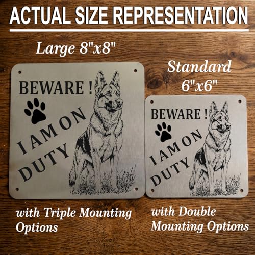 Image of Beware of Dog Sign, German Shepherd, 8x8 Inch, Durable Steel, Triple Mount