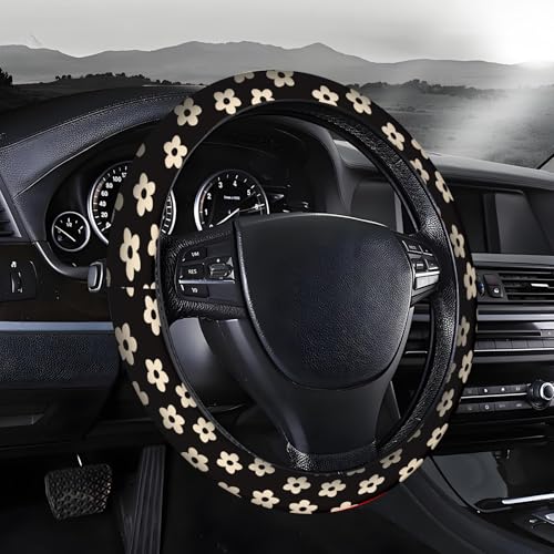 AOPEFNX Steering Wheel Covers for Car, Truck, and SUV, Cute Non-Slip Breathable Elastic Steering Wheel, Car Accessories, Universal 15 Inch Leather Cover for Men Women White Flowers