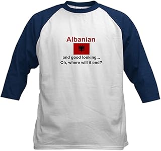 CafePress Good Looking Albanian Kids Baseball Jersey Kids Cotton Baseball Jersey, 3/4 Raglan Sleeve Shirt Navy/White