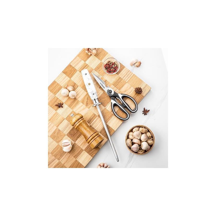 Takoizu 12-Piece VG-10 Damascus Steel Knife Block Set with White Acacia Block