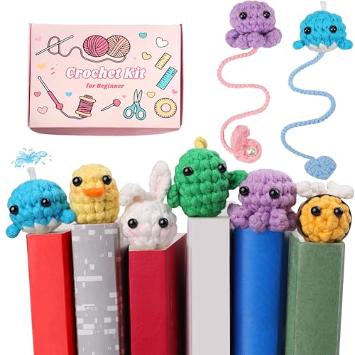 Image of Crochet Kit for Beginners 6 Animal Bookmarks Crochet Kit Video Tutorials Knitting Crochet Supplies for Adults - Easter Gifts Birthday Gift for Women Friends Daughter Yarn-DIY Craft Art