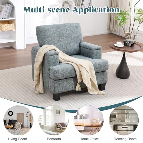 Image of Accent Chair with Armrest Storage, Modern Upholstered Reading Living Room Chairs, Comfy Large Armchair, Fabric Single Sofa Chair for Bedroom (Bluish Grey)