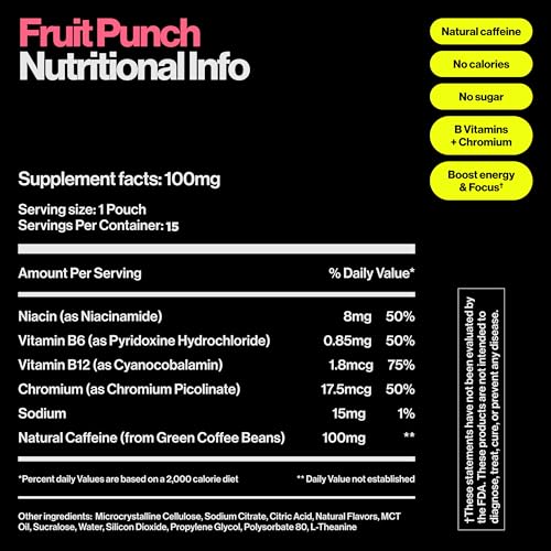 Image of Wip Energy Pouches | 100mg & 200mg Natural Caffeine | Vitamins and Minerals | 4 Pack Variety: Mint and Fruit Punch