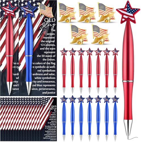 Cadeaux Jour de l'Indépendance : lot de 36 broches, stylos et marque-pages USA