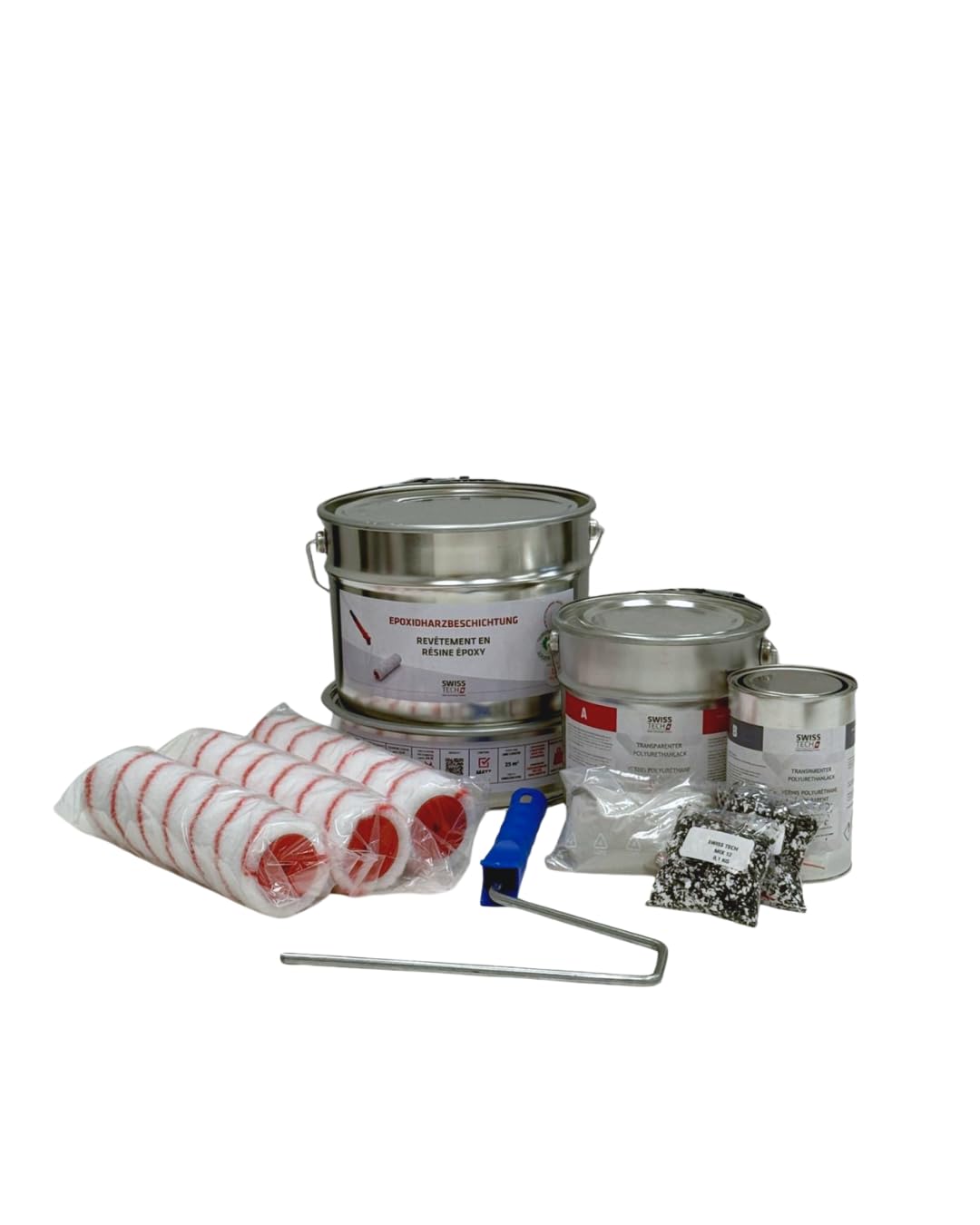 Außen 2K Epoxidharz Set für Balkon & Terrasse bis zu 11 m² mit PU Versiegelung | RAL 7001 – Silbergrau, 7 KG | Bodenbeschichtung für Beton | Rutschfest, UV-beständig | SwissTech