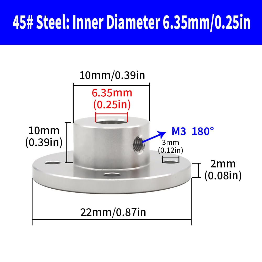 2Pcs 6.35mm Rigid Flange Shaft Coupling, 45# Steel Flange Coupling Motor Guide Shaft Coupler Connector for Motor Accessories, RC Model, DIY Parts
