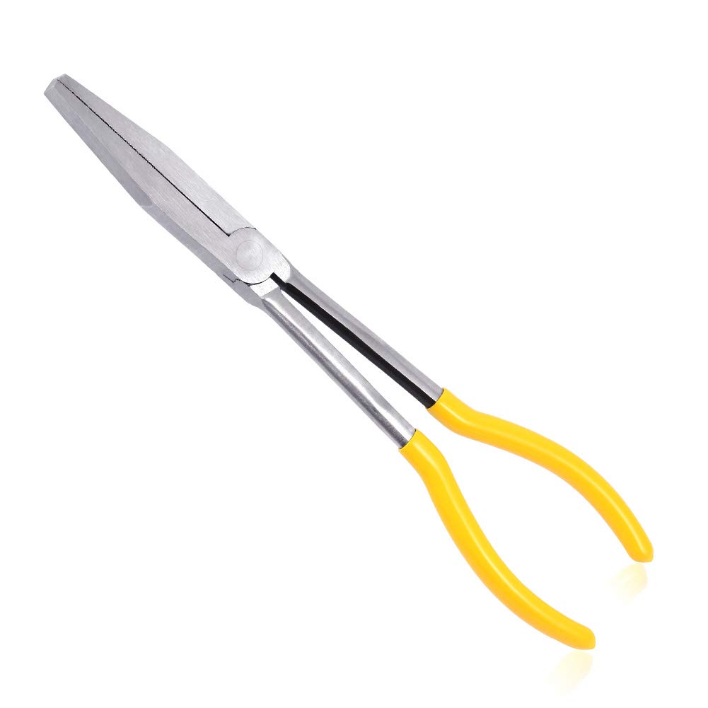 Speedwox Yellow 11 Inches Long Reach Bull Nose Pliers Flat Nose Straight Serrated Jaws