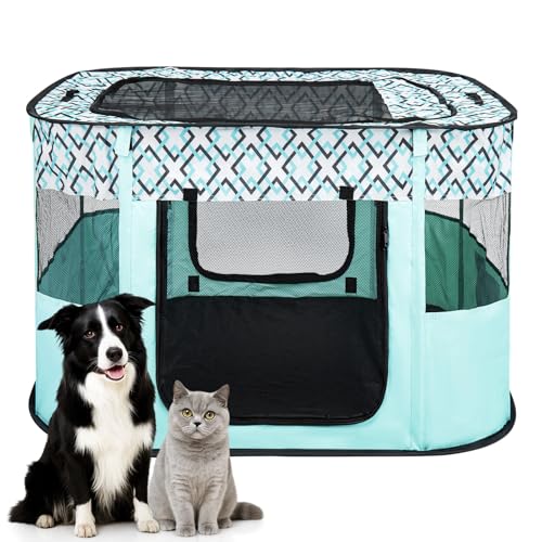 LN COZY CORNER Foldable Pet Playpen Portable Small Dog Cat Crate Soft Indoor Outdoor Pet Cage Puppy Playpen with Mesh Panels Dog Tent Cat Playpen Travel Pet Puppy Cage for Pets (Green-S)