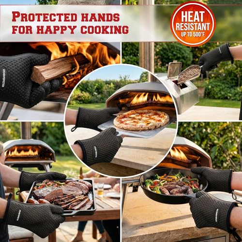 Image of KITCHEN PERFECTION Silicone Pizza Oven Gloves -Extreme Heat Resistant Gloves for Outdoor & Indoor Pizza Ovens -Waterproof Oven Mitts Compatible with Ooni, Ninja, Gozney & More|Superior Set+3 Bonuses