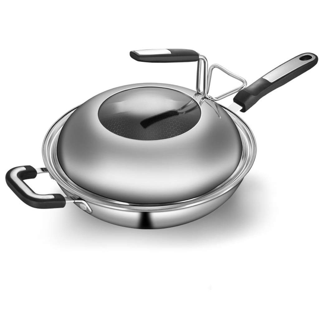 Wok en acier inoxydable 34cm sans revêtement pour induction et gaz