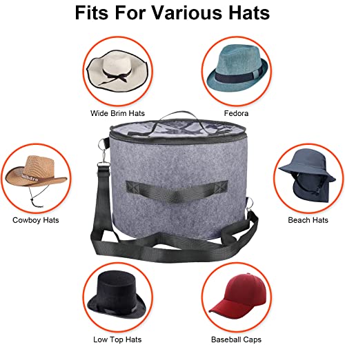 Sanchamy Hat Boxes For Women/Men Storage Large Round Felt Hat Box For Travel Foldable Cowboy Hat Box With Transparent Dustproof Lid Hat Storage Box For Stuffed Toys Clothes 16" D X 11" H-Dark Grey #TOP1
