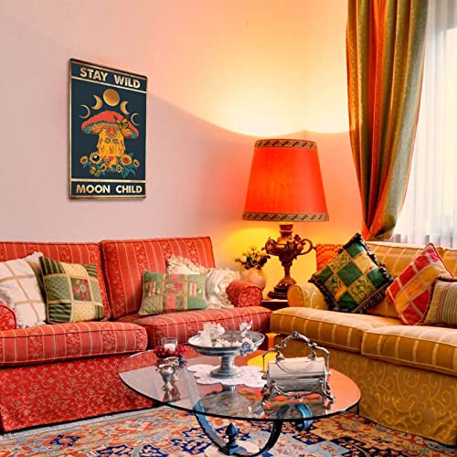 Sgyjw Hippie Tin Sign Retro Sunflower Funny Mushroom Anti War Sign Stay Wild Moon Child Flower Child Metal Poster 8X12 Inch Iron Painting Plaque Wall Decor For Bedroom Bathroom Bar Living Room Wall Decor #TOP3