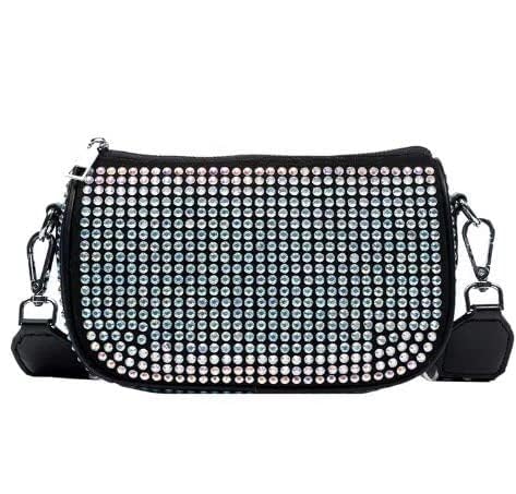 Image of Mini Allover Rhinestone Exotic Decor Bag with Detacheable Shoulder Strap Crossbody Broad Sling Belt with Coin Purse for Girls & Women