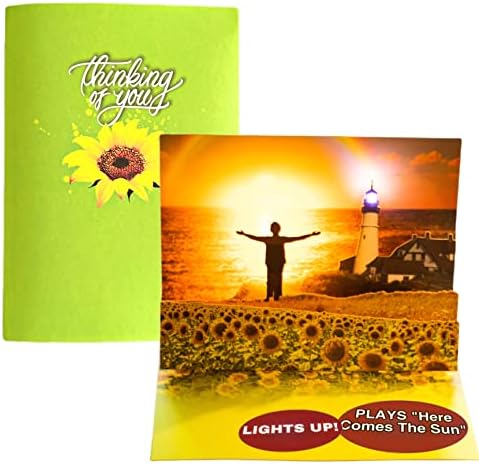 100 Greetings Thinking of You Card - Greeting Card, Pop Up Card for Her that Plays 'Here Comes the Sun', LIGHTS & MUSIC Get Loved Ones to Smile - BEAUTIFUL Popup Get Well Soon Card - Envelope INCLUDED
