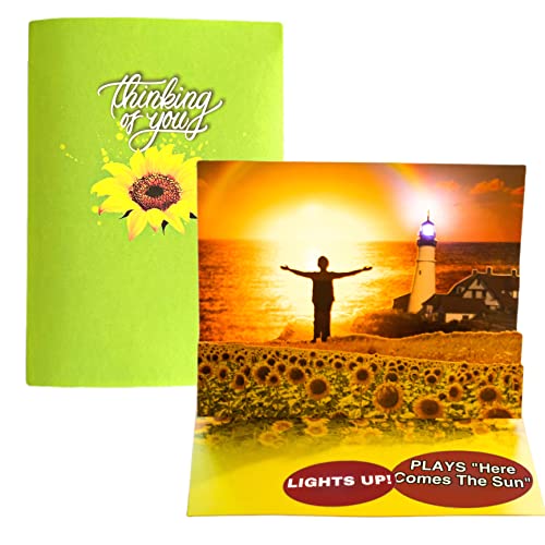 100 Greetings Thinking Of You Card - Greeting Card, Pop Up Card For Her That Plays 'Here Comes The Sun', Lights & Music Get Loved Ones To Smile - Beautiful Popup Get Well Soon Card - Envelope Included #TOP20