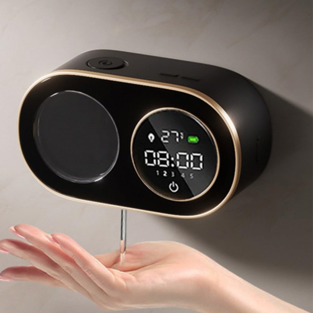 Dispensador automático de jabón con pantalla LED, dispensador desinfectante de manos espumoso sin contacto, recargable por USB-C, 320 ml, negro (quinta marcha)