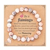 Flamingo Natural Stone Bracelet You're Flamazing Be Like A Flamingo Stand Tall Pink Flamingo Bird Charm Inspirational Flamingo Bracelet Gifts with Message Card Stretch Flamingo Jewelry for Women -B