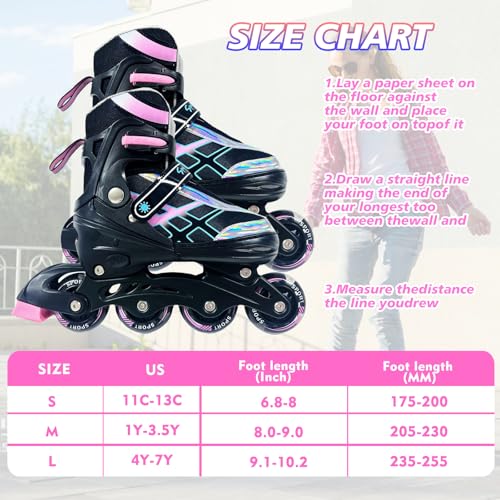 Inline Skates for Kids and Teens Ages 4-16, All 8 Wheels of Inline Roller Skates Light Up, Safe and Fun Illuminating for Outdoor Indoor Sports by Janplay - Used condition - Image 7