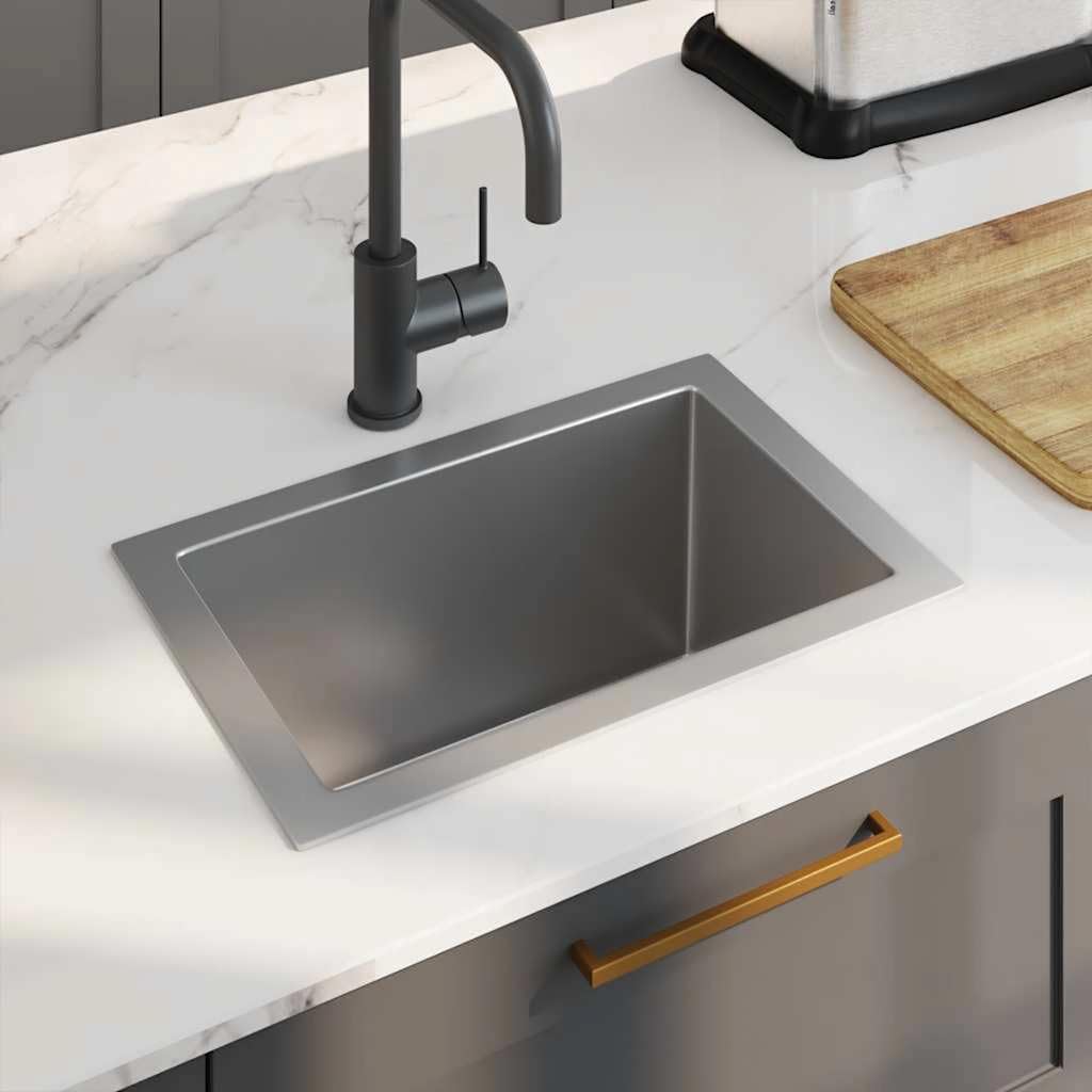 Fregadero de acero inoxidable hecho a mano Rectangular | Recubrimiento anticondensación, almohadillas silenciosas, drenaje de agua X, instalación en la base