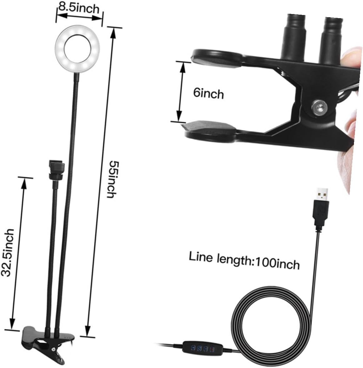 Ipetboom Dimmable LED Selfie Ring Light with Adjustable Smartphone Stand Clip, Fill Light for Live Streaming and Video Recording, Black Tabletop Photography Lighting