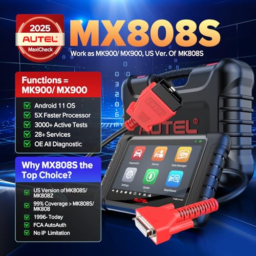 Autel Scanner MaxiCheck MX808S, 2025 US Ver. of MaxiCOM MK808S/ MK808Z, Bidirectional 11OS as MX900 MK900 MK900BT, 3000+ Active Test, 28+ Service, OE All System OBDII Diagnostic Tool, FCA Autoauth