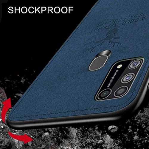 Image of Deer Series Shockproof Anti Slip Leather Finish Soft TPU Case Cover for Samsung Galaxy M31 - Blue